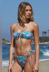 PacSun Bikini Set Floral Splash Curtain Tie Side Bottoms hawaii strapless top Photo 0