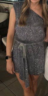 Retrofête Retrofete Silver One Shoulder Dress Photo 0