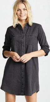 Madewell Denim Button Down Shirtdress Long Sleeve Wash Black Women Size Medium Photo 0