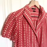 Theory Julina Red and Tan Dot Print Short Sleeve Wrap Front Top- Size S Photo 0
