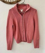 Tommy Bahama Vintage  Pink Chunky Knit Zip Up Collar Sweater 100% Cotton M Photo 0