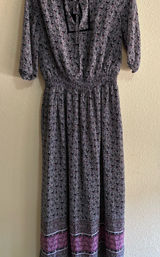NWOT Elegant Floral Long Sleeve Dress in Purple and Black Photo 0