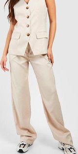 Boohoo NWT Marl High Waisted Wide Leg Tailored Trouser Pants Stone Women's US 4 Photo 0