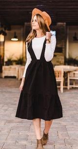 NWT Hayden LA Black Pinafore Jumper Tiered Midi Dress Photo 0