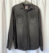 Dark Wash Gray Button Up Collared Denim Shirt Size Small Photo 0