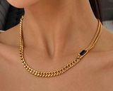 Black Enameled Necklace, Stacking Gold Necklace, Thick Chain Necklace Photo 0