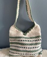 Crochet Beaded Hand Woven Shoulder Bag Green Photo 0