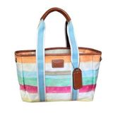 COACH Hampton Watercolor Canvas Leather Handbag Purse Pastel Stripe Colorful S/M Photo 0