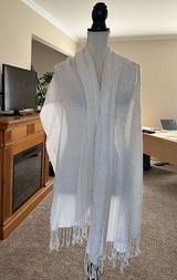 Pashmina  SILK BLEND SCARF WHITE SOLID PAISLEY SCARF WITH FRINGE Photo 0