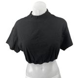 Alo Yoga Women's Black Mock Neck Short Sleeve Activewear Crop Tee T-shirt Top S Photo 0