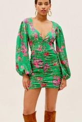 For Love & Lemons Wyatt Mini Dress in Green Size S Photo 0