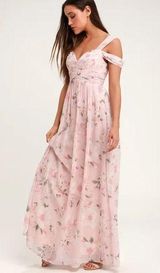 Pink floral maxi dress w/flutter off shoulder sleeves S “Make Me Move”NWT Photo 0