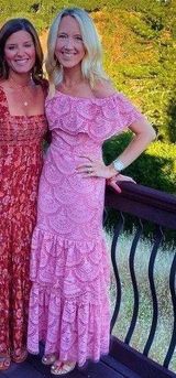 Tiered Lace Maxi Dress Bridesmaids Wedding Pink Size Small Lace Off The Shoulder Photo 0