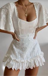 Showpo Fancy White Embroidered Mini Dress Photo 0