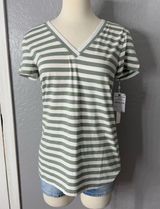 Caslon Striped V-Neck T-Shirt | Sage Green & White | NWT | Size S Photo 0