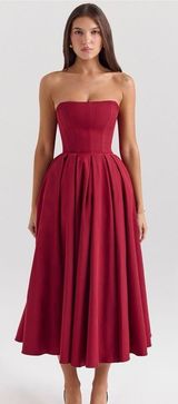 House of CB Pandora Berry Strapless Detachable Bow Red Maxi Dress Size L Photo 0