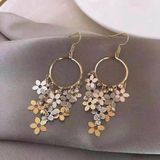 Women's Crystal Flower Tassel Dangle Drop Earrings Gold Photo 0