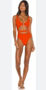 Revolve LoveWave cutout bright orange one piece bathing suit Medium NWT no belt Photo 0