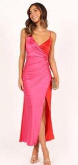 Petal & Pup Lipa Red & Pink Colorblock Satin Midi Slip Dress M Photo 0