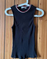 Farrow Black w/ Red & White Stripe Crewneck Detail Ribbed Sleeveless Shirt Photo 0