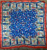 Vintage large silk screen ladies and gents floral square head neck scarf Red Photo 0