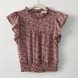 Monteau Red Floral Flounce Sleeve Blouse Photo 0