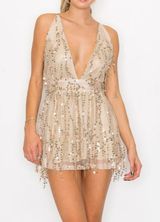 Gold Sparkly Sequin Halter Dress Photo 0