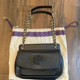Tory Burch Marion Black Leather Shoulder Bag with Gold Chain Photo 0