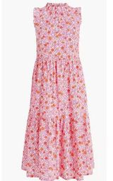 J. Crew Cotton Floral Pink/Orange Tiered Midi Dress. Size 0P. Photo 0