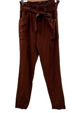 Athleta Skyline Paper Bag High-Waist Belted Pants in Rusty Brown Sz 4 Tall 30.5" Photo 0