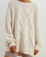 Aerie Oversized Sweater Womens M Cream Cable Knit Slouchy Cozy Boho Soft Girl Photo 0