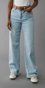 AE Dreamy Drape Stretch Super High-Waisted Baggy Wide-Leg Jean Sz 10 Photo 0