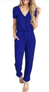 NEW Deep V Neck Wrap Drawstring Waist Jogger Jumpsuit M Photo 0