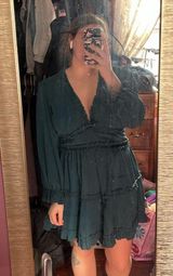 Dark Green Ruffled long sleeve Dress Size XL Photo 0