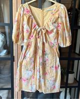 Abercrombie floral babydoll mini dress tie front bow puff short sleeves cinched Photo 0