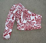 ZARA One Shoulder Red Floral Top Photo 0