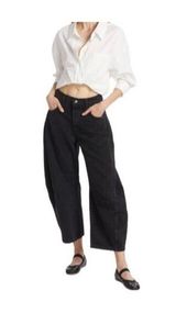 Free People  Women's Good Luck Barrel Black Jeans Size 26 Cropped Photo 0