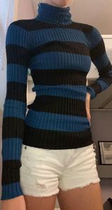 Love by Design Blue And Black Stripe Long Sleeve Turtle Neck Photo 0