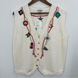 Vintage Nautical Embroidered Grannycore Coastal Sweater Vest NWT Deadstock Med Blue Photo 0