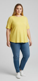 A New Day Womens Yellow Ribbed Knit Crew Neck T Shirt Top Plus, Size 2X, NWT Photo 0
