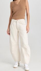 We The Free  x Free People Mid Rise Barrel Pants Denim  White Jeans | Size 27 Photo 0