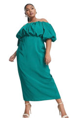 ASOS NWT Design Curve Emerald Green‎ MIDI Dress Off Shoulder Puff Sleeve 18 Green Photo 0