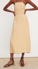 Beige And Tan Gingham Midi Dress Photo 0