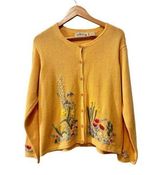 Vintage orvis Cottagecore floral embroidered lemon cardigan sz L Photo 0