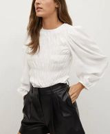 Mango White Smocked Puff Sleeve Blouse Photo 0