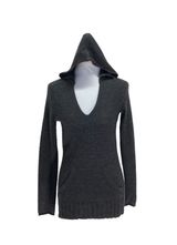 AQUA Cashmere Hooded Popover Minimalist Buttery Soft Cashmere Sweater Gray Sz XS Photo 0