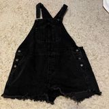 Slouchy Straight Non-Stretch Black Jean Short Overalls for Women size la… Photo 0