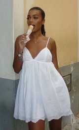 Dress Mini Boho Crochet Embroidered Lace Flowers Summer Vacation Photo 0