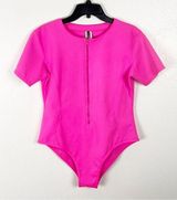 PRETTYLITTLETHING Hot Pink Scuba Front Zip One Piece Bathing Suit, Size 10 Photo 0