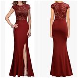 REPHYLLIS Maroon Retro Floral Lace Vintage Wedding Maxi Formal Long Dress Photo 0